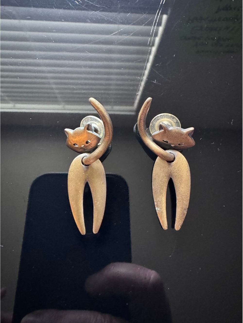 Vintage JJ Jonette Cat Earrings Articulated Dangle Bronze Tone Whimsical Pierced